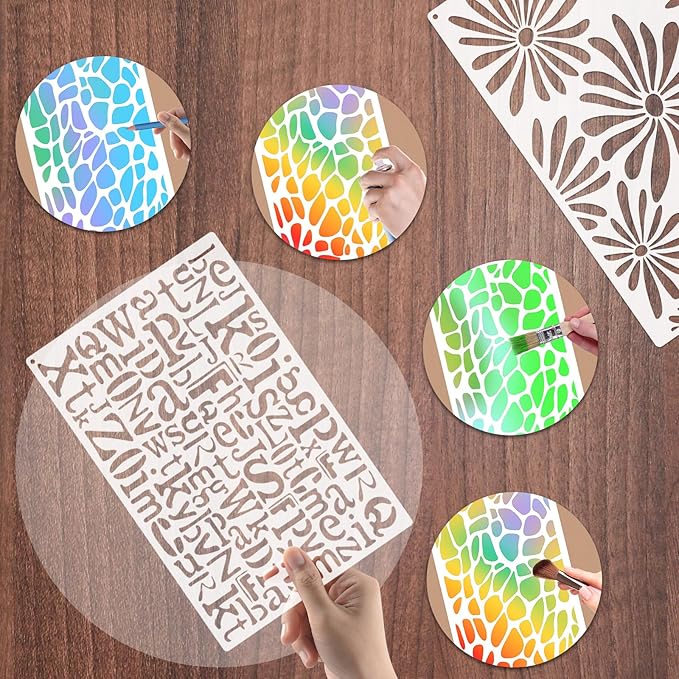 Yazhiji 8PCS Large Stencils for Geometric Painting, Reusable Geometric Painting Stencils Abstract Layering Stencil for Painting on Wood Canvas Furniture Floor Decor DIY Supplies
