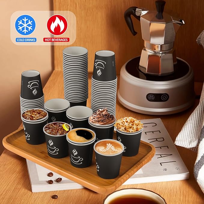 4 oz Paper Coffee Cups - 500 Pack Paper Espresso Cups, Disposable Coffee Cup, Small Paper Cup for Hot or Cold Beverage, Espresso, Capucino for Party, Picnic, Home, Office and Business (Black)