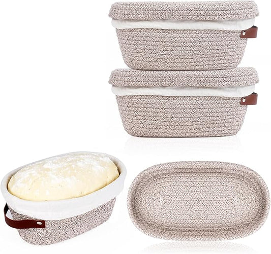 Stackable Cotton Banneton Proofing Basket Set– 9 inch Round Bread Basket x 2 With Cotton Lids, Sourdough Bread Baking Supplies, Pro-Level Bread Proofing Kit