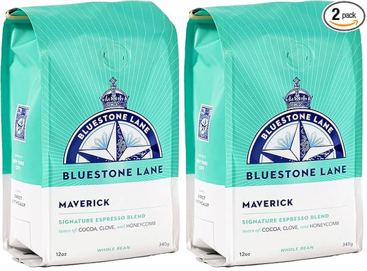 Bluestone Lane Coffee Beans, Maverick Espresso, Medium Roast, Whole Bean, 12 Ounce Bag (Pack of 2)