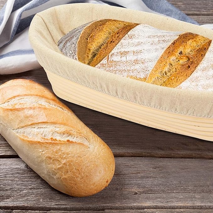 4PACK 8 inch Oval Bread Proofing Basket Banneton Bread Dough Proofing Rising Rattan Basket & Liner for Baking Bread Making