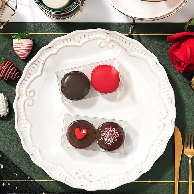 RomanticBaking 37 Pack 4.17" x 2.16" x 1.37" Macaron Boxes for 2 Chocolate Covered Oreo Brownie Truffle Treat Pastry Boxes for Christmas