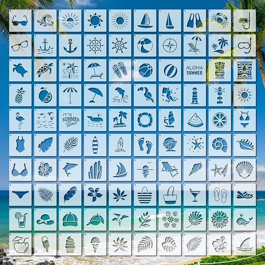100 Pcs Stencils for Painting on Wood Reusable Stencil Crafts Drawing Templates Holiday Wall Paper for DIY Scrapbook Home 2 x 2 Inch(Hawaiian Style)