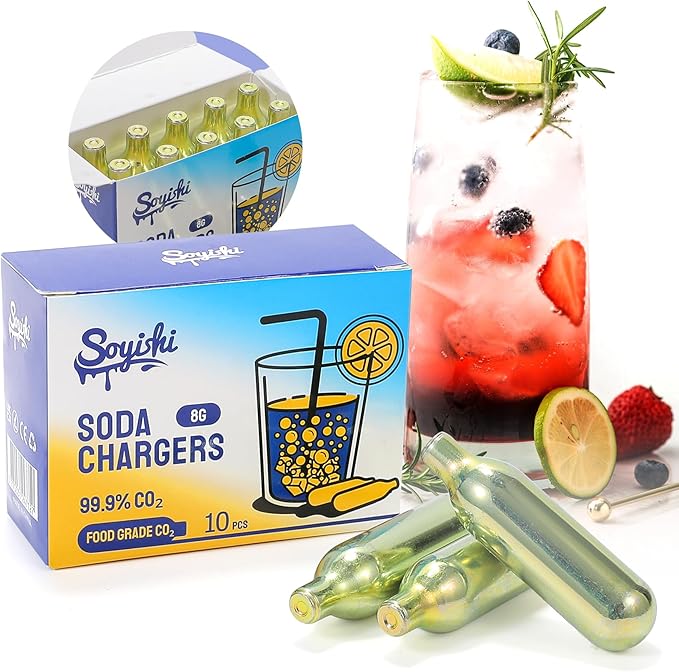 CO2 8g Soda Cartridges for Soda Maker Food Grade Seltzer Water Cartridges Non-Threaded Soda Chargers Compatible With Soda Siphons(10 Pcs)