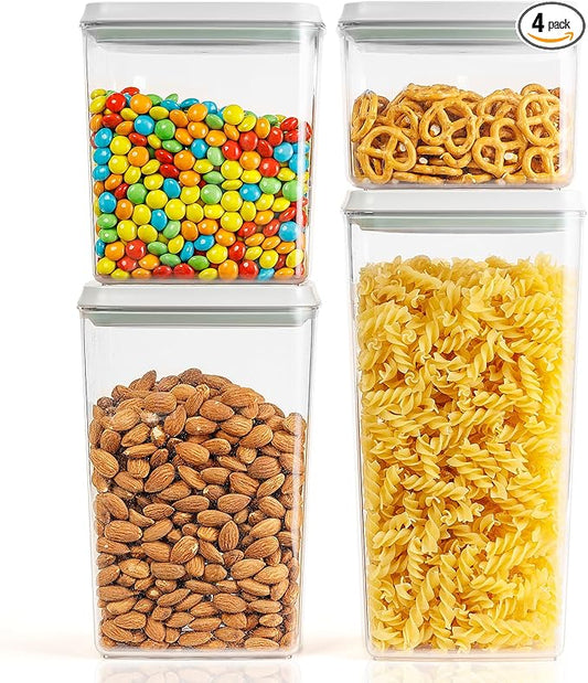 JIMALL Pop Top Food Storage Containers, Stackable Food Containers with Lids Airtight, Leak-proof Containers for Cereal Flour & Sugar, 4 Piece Set-3.5Qt,2.9Qt,2.1Qt,1.3Qt
