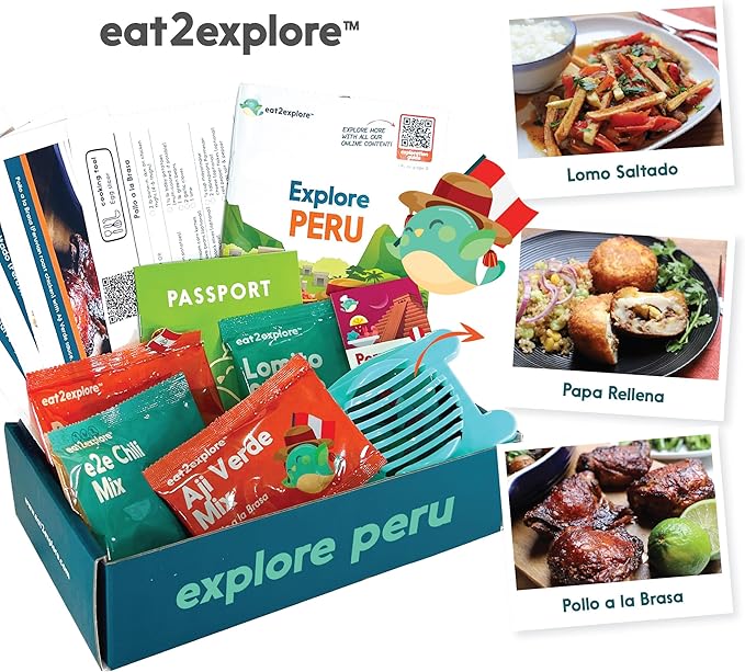eat2explore Cooking Kits for Kids – Interactive & Educational Kids Cooking Sets Real for Ages 5 and Up,3 Recipe Cards & Global Ingredients – Fun Gift for Young Chefs (Peru Edition)