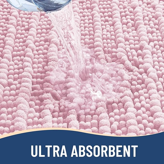 Arotive Luxury Chenille Bathroom Rug Mat, Extra Soft Thick Absorbent Shaggy Bath Rugs, Non-Slip Machine Wash Dry, Plush Bath Mats for Bathroom, Shower and Tub, 59x35, Pink