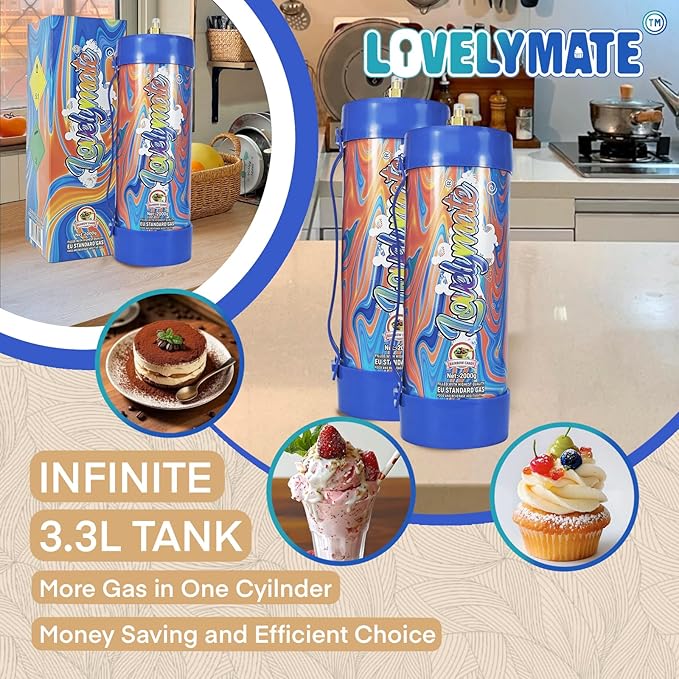 Whipped Cream Charger Tank 3.3L 2000G Whip Cream Charger Cylinder Food Grade Flavored (Tips Included) (2, Rainbow candy)