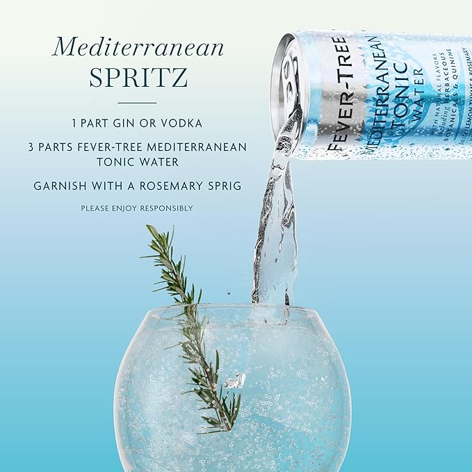Fever-Tree Mediterranean Tonic Water - Premium Quality Mixer - Refreshing Beverage for Cocktails & Mocktails. Naturally Sourced Ingredients, No Artificial Sweeteners or Colors - 5.1 Fl Oz Cans - Pack of 8
