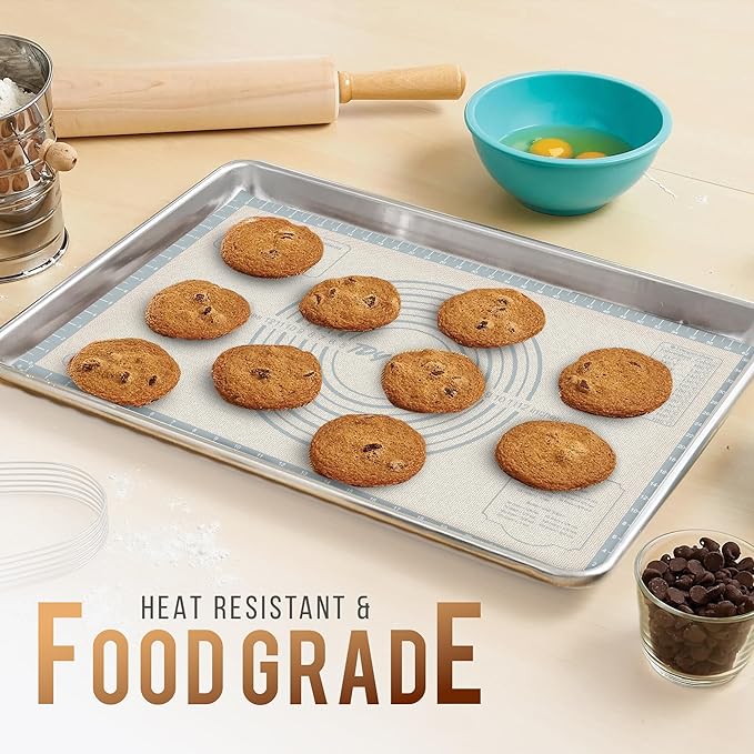26 * 16 inches White grey, Non-Slip Silicone Baking Sheets - Baking Mat with 0.7mm Thickness - Non-Stick Pastry & Cookie Mat for Kitchen Counter for Rolling Out Dough with Measurements.