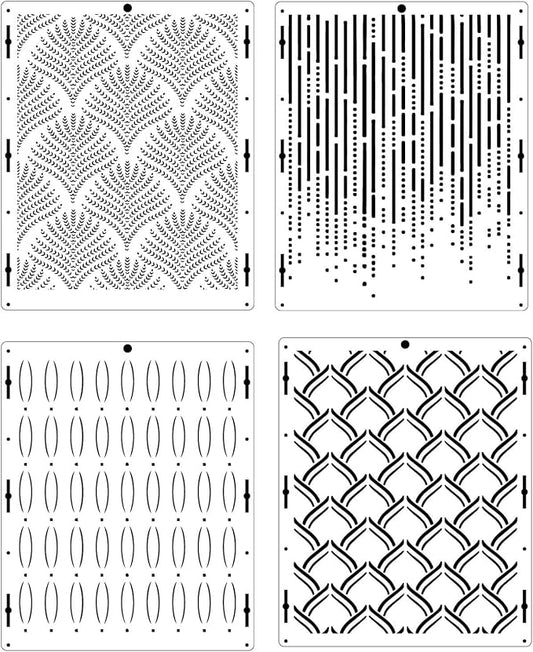 4Pcs Lace Wedding Tiers Pattern Birthday Cake Background Stencil Template - Baking Mesh Seamless Harvest Cake Stencil (XTall A)