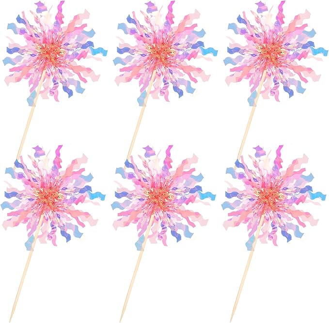 30 PCS Foil Firework Cupcake Toppers Sparkle Tinsel Cupcake Picks Happy Birthday Cake Toppers Drink Stirrers Cocktail Food Fruit Toothpicks for Baby Shower Wedding Party Decorations Supplies Orange