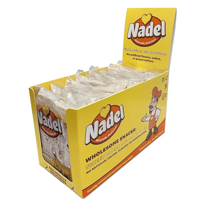 Nadel - Naturally Delicious Banana Nut bread, 12 Pack, Fresh Bananas, Crunchy Walnuts, Lunch snack breakfast bars Natural fresh brand, Cake Slices