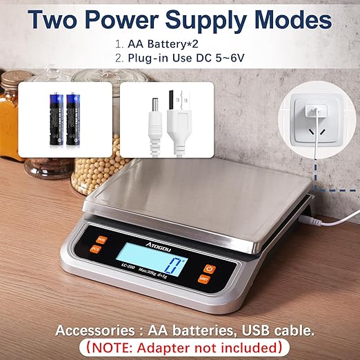 88lb Food Scale, Commercial Kitchen Scale Plug-in Usable with Full View LCD Display, Stainless Steel, for Baking, Bread, Cooking, Meat, Vegetables, Farm, Industry LC200