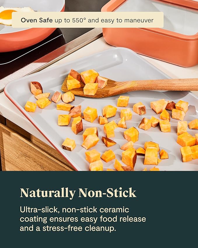 Caraway Non-Stick Ceramic Medium Baking Sheet - Naturally Slick Ceramic Coating - Non-Toxic, PTFE & PFOA Free - Perfect for Baking, Roasting, and More - Medium (15" x 10") - Gray