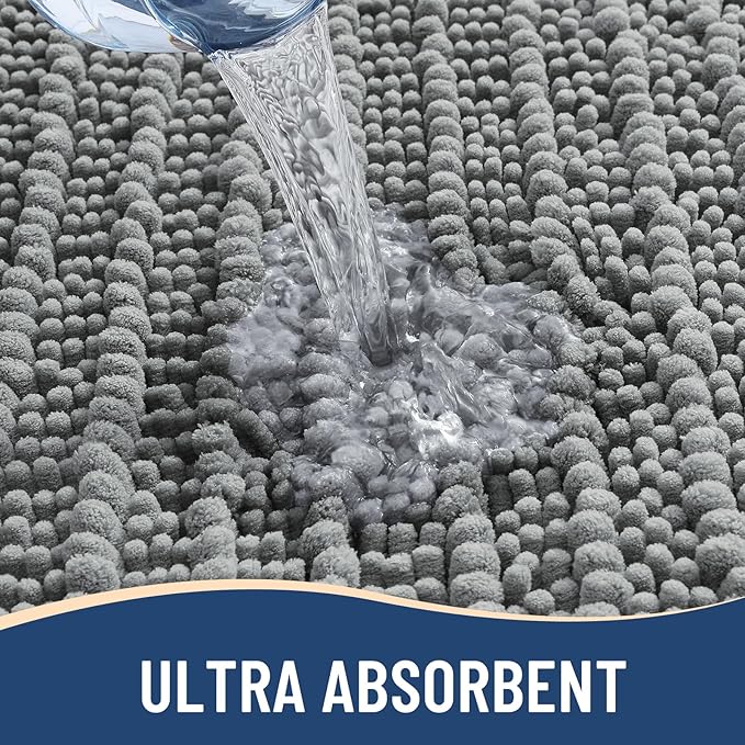 Arotive Luxury Chenille Bathroom Rug Mat, Extra Soft Thick Absorbent Shaggy Bath Rugs, Non-Slip Machine Wash Dry, Plush Bath Mats for Bathroom, Shower and Tub, 40x24, Grey