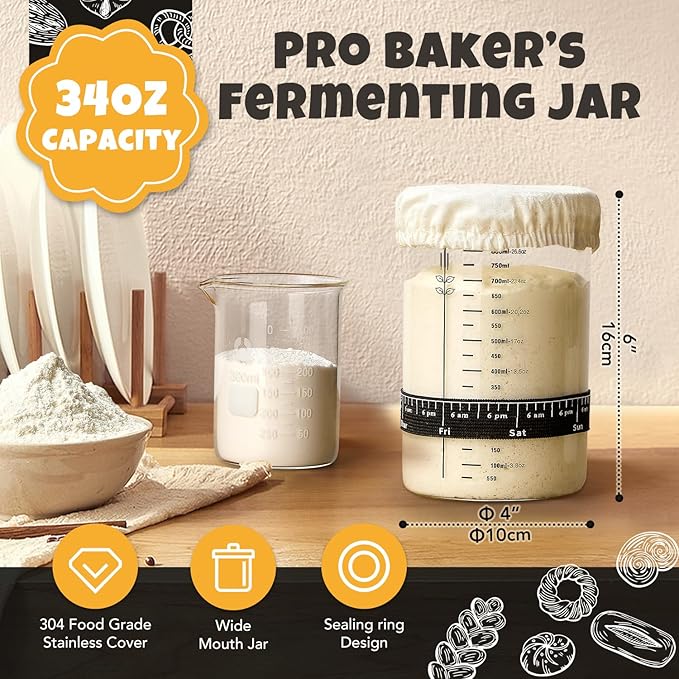 Sourdough Bread Baking Supplies, Sourdough Starter Kit with scale, Starter Jar, Bread Making Tools Kit, Sour Dough Kit Tools, Sourdough Proofing Basket, Sourdough Kit Gifts for Bakers Women Wife Mom
