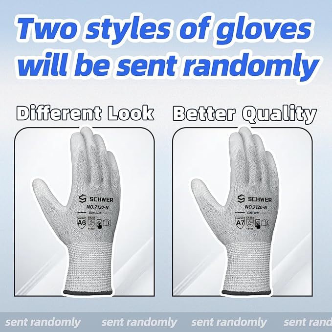 Schwer 12 Pairs ANSI A6 Cut Resistant Gloves CR7120 Cut Proof Work Gloves, Touchscreen, for Men and Women Used for Woodworking, Glass Cutting, Construction, Cargo Handling, Car Repair, XL