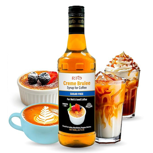 RIO Creme Brulee Sugar Free Coffee Syrup – Low Calorie, Silky & Toasty Flavor for Hot or Iced Drinks, Lattes & Macchiatos, Barista-Grade Zero-calorie sweetener, Skinny syrups sugar free– 700ml