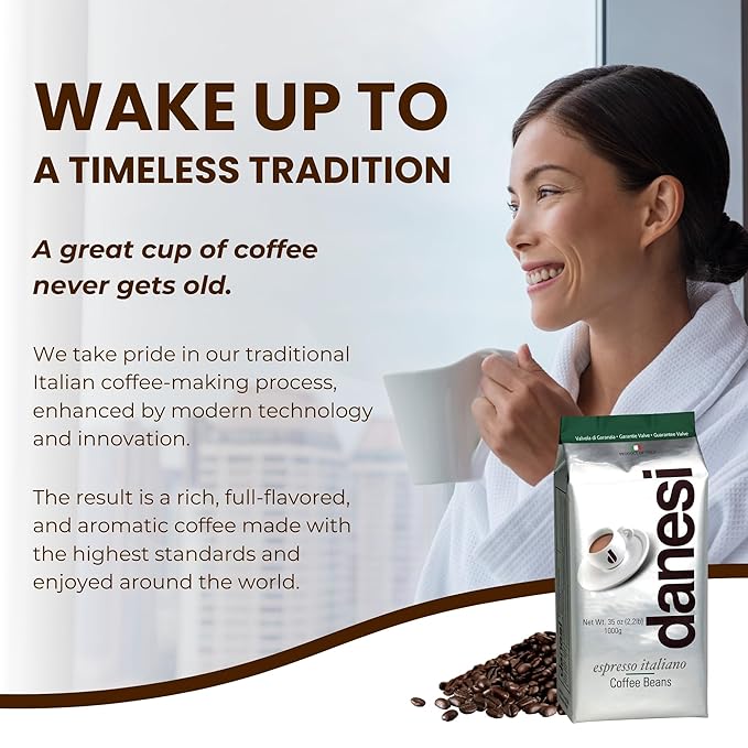 Danesi Caffe Italian Whole Coffee Beans - Espresso Coffee Beans and Medium Roast Whole Bean - Perfect for Espresso Machines, French Press, and Home Brewing - Emerald (4.5 lb)
