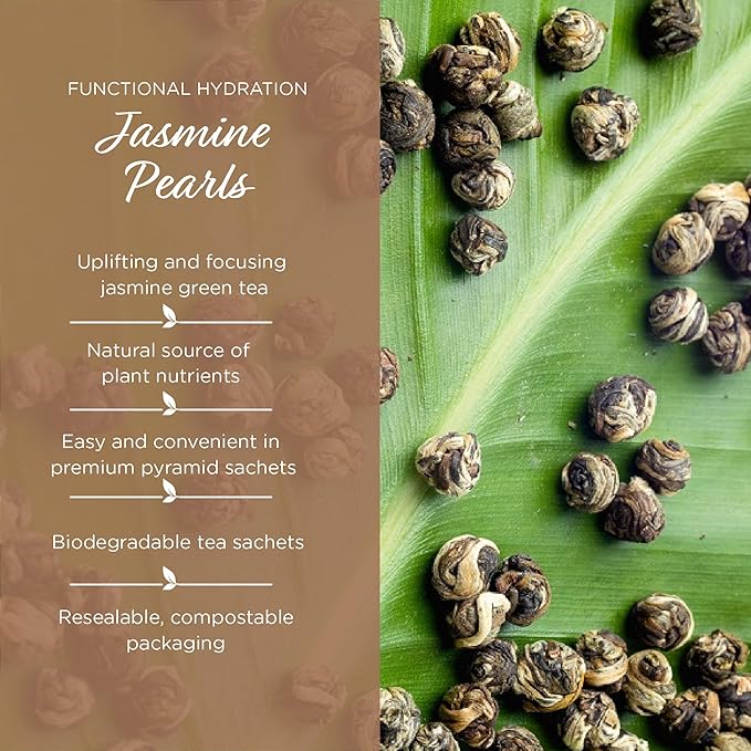 The Tea Spot Jasmine Pearls Green Tea | High-grade Jasmine infused Green Tea Pearls from Fujian | 15 Tea Bags