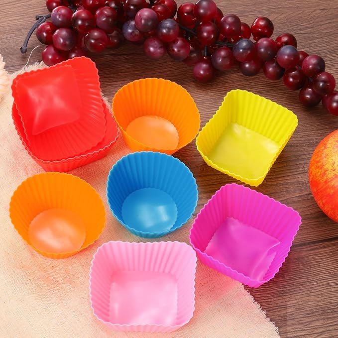 uxcell 42Pcs Silicone Cupcake Liners, Non-Stick Baking Cups, for Cooking Eggs, Baking Muffins and Make a Cake(Purple)