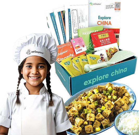 eat2explore Cooking Kits for Kids – Interactive & Educational Kids Cooking Sets Real for Ages 5 and Up,3 Recipe Cards & Global Ingredients – Fun Gift for Young Chefs (China Edition)