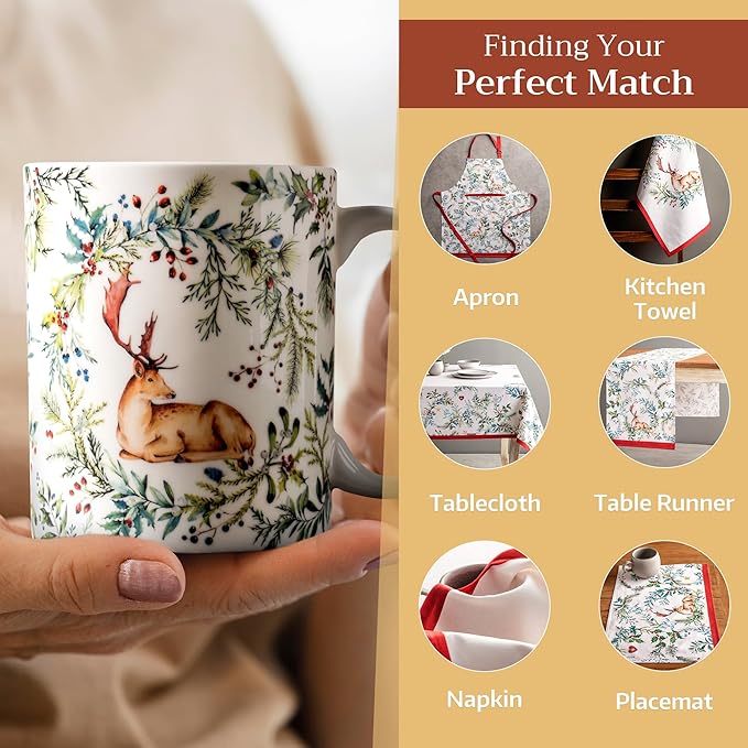 Maison d' Hermine Coffee Mug with Handles Fine Bone China Mugs Pack of Two Tea Cups for Hot Beverages Cappuccino Latte Home Restaurant Office Perfect for Gift (Holly Time, 12 Ounce)