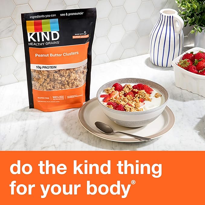 KIND Healthy Grains Granola, Peanut Butter Clusters, Healthy Snacks, Gluten Free, 100% Whole Grains, 10g Protein, 11oz, 6 Count