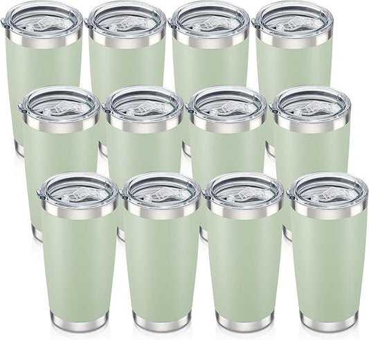 20 oz Tumbler with Lid Stainless Steel Insulated Tumblers Bulk Double Wall Vacuum Cups Powder Coated Travel Mug Keep Drinks Cold and Hot, Sagebrush Green, 12 Pack