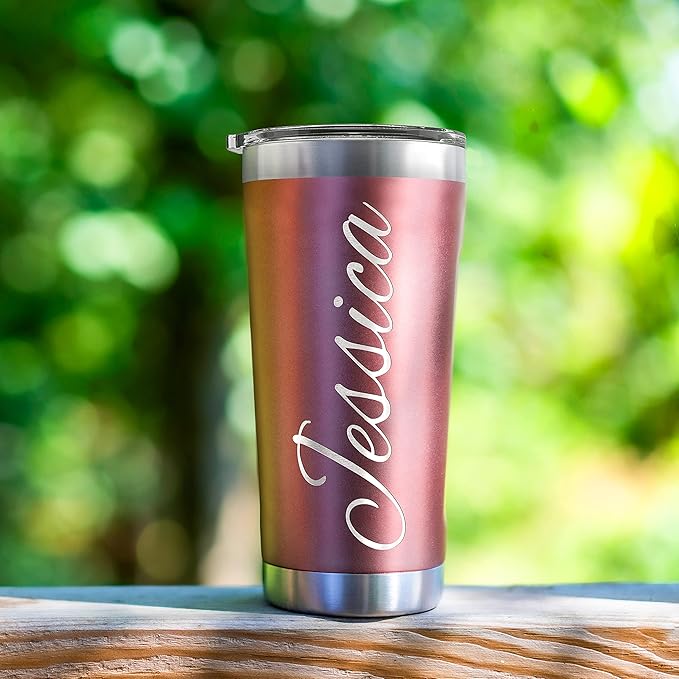 Personalized Tumbler with Engraved Name - 12 Designs, 30 Oz Coffee Tumbler with Slider Lid, Hot Pink, Double Wall Insulated - Gifts for Mom, Custom Gift for Women, Personalized Gift for Her