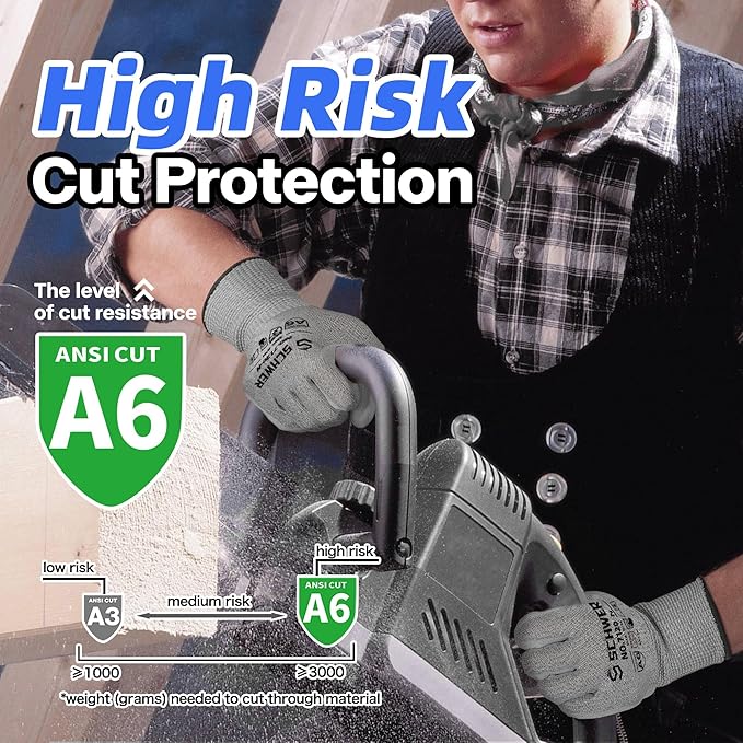 Schwer 12 Pairs ANSI A6 Cut Resistant Gloves CR7120 Cut Proof Work Gloves, Touchscreen, for Men and Women Used for Woodworking, Glass Cutting, Construction, Cargo Handling, Car Repair, XL