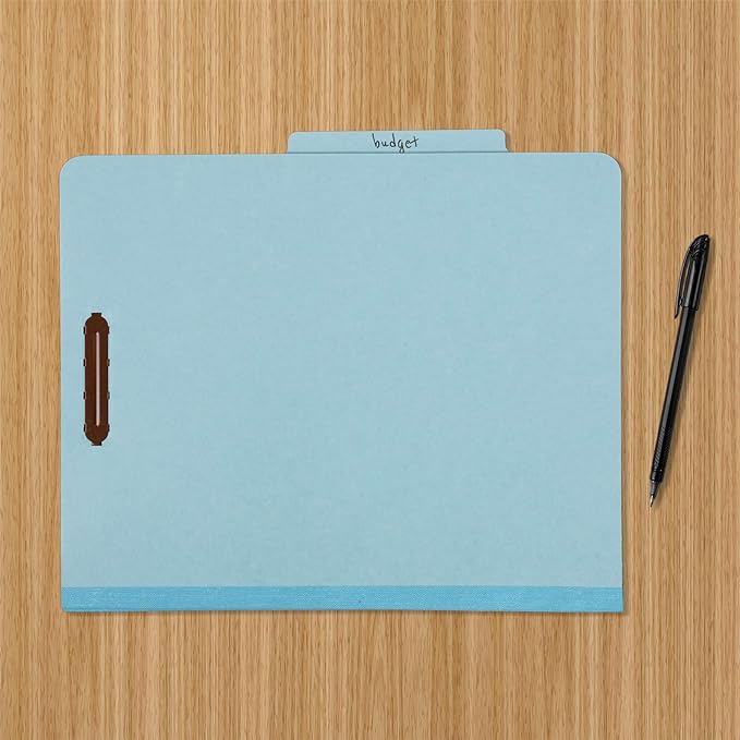 Amazon Basics Classification Folder- 100% Recycled, 1 Divider, 2" Embedded, 10 Count per Box, 12.20 x 10.61 inch (Letter), Light Blue