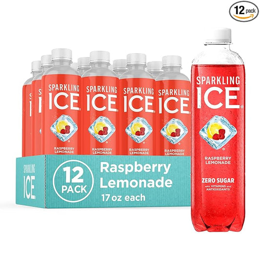 Sparkling Ice, Raspberry Lemonade Sparkling Water, Zero Sugar Flavored Water, with Vitamins and Antioxidants, Low Calorie Beverage, 17 fl oz Bottles (Pack of 12)