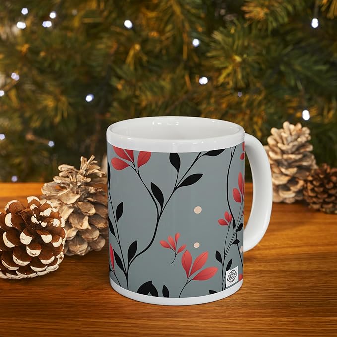 11 OZ Novelty Coffee Mugs - Christmas Gift (Leaf Flower Design)