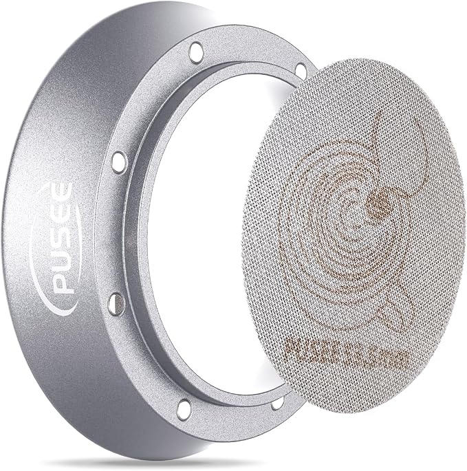 54mm Espresso Dosing Funnel & 53.5mm Puck Screen,PUSEE Coffee Dosing Ring Aluminum Metal,Reusable 1.7mm Thickness 150μm Espresso Puck Screen 316 Stainless Steel Fits 54mm Portafilter
