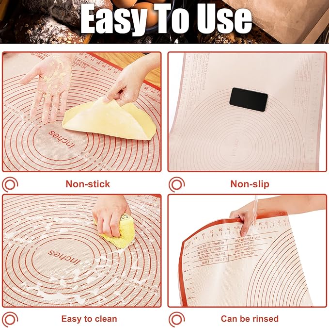 Silicone Pastry Mat 34x26 Inch Nonstick Baking Mats, Kitchen Counter Mat Perfect for Dough, Pastry, Dough Rolling, Kneading Board, Pie Crust, Fondant, Pasta, Pizza Mat