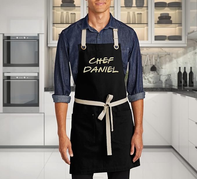 TEEAMORE Custom Embroidered Kitchen Apron Add Your Name Logo Design Cooking Baking Kitchen Chef Apron Gifts