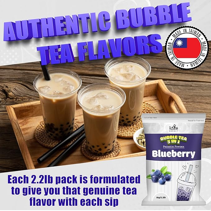 Fusion Select 2.2lb Tea Powder Blueberry Tea Flavored-3-in-1 Drink Powder with Cream & Sugar - Instant Pre-Mixed Beverage for Hot or Cold Blends or Yummy Frappes