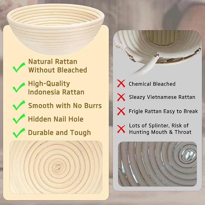 Banneton Bread Proofing Basket 9.6 * 6 Inch Sourdough Baking Rising Banaton Proofer Box Warmer Baskets Oval Round Bowl Cover Bowls Making Small Bulk Set of 2 Kit Supplies Tools Rattan for Bakers Gifts