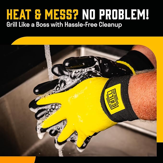 Hey Grill Hey Pitmaster Gloves | BBQ Gloves | Heat Protection up to 500°F or 260°C | High Temp Resistance | Fireproof Glove for Grilling Smoking Barbecue | Washable Mitts | Waterproof | Size - XXL