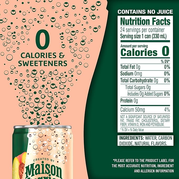 Maison Perrier Forever Peach Flavored Sparkling Water, 11.15 Fl Oz Cans, 8 Count, 3 Pack
