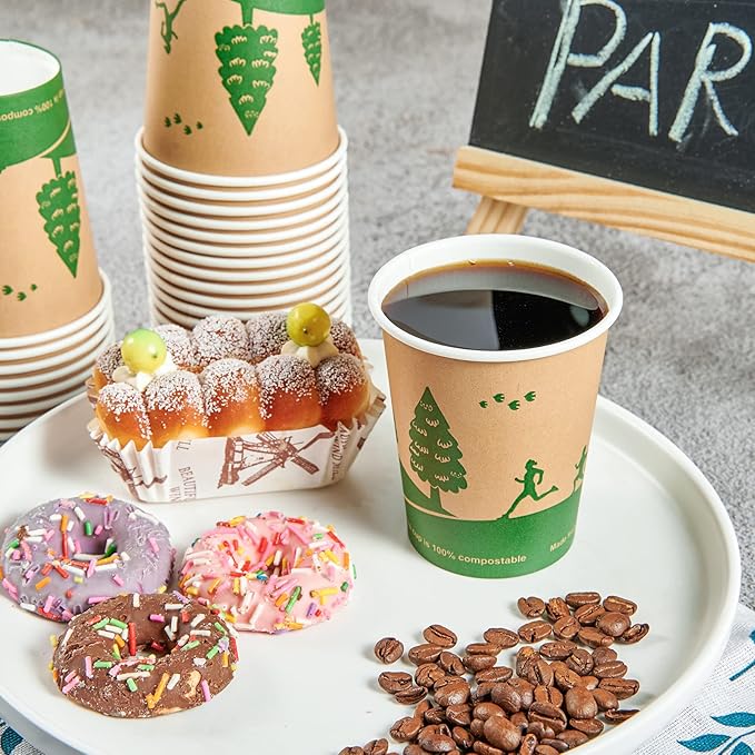 ECOLipak 300 Count Compostable Paper Cups, 8 oz Biodegradable Disposable Paper Coffee Cups with PLA Lined, Eco friendly Hot Drinking Cups for Party, Picnic,Travel,and Events