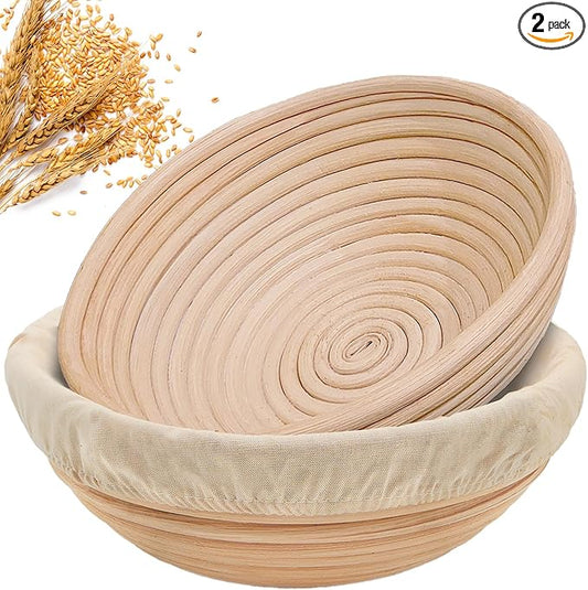 9" Banneton Bread Proofing Basket, Sourdough Proofing Basket Set of 2, Bread Banneton Basket for Professional & Home, Round Bread Proofing Baskets for Sourdough