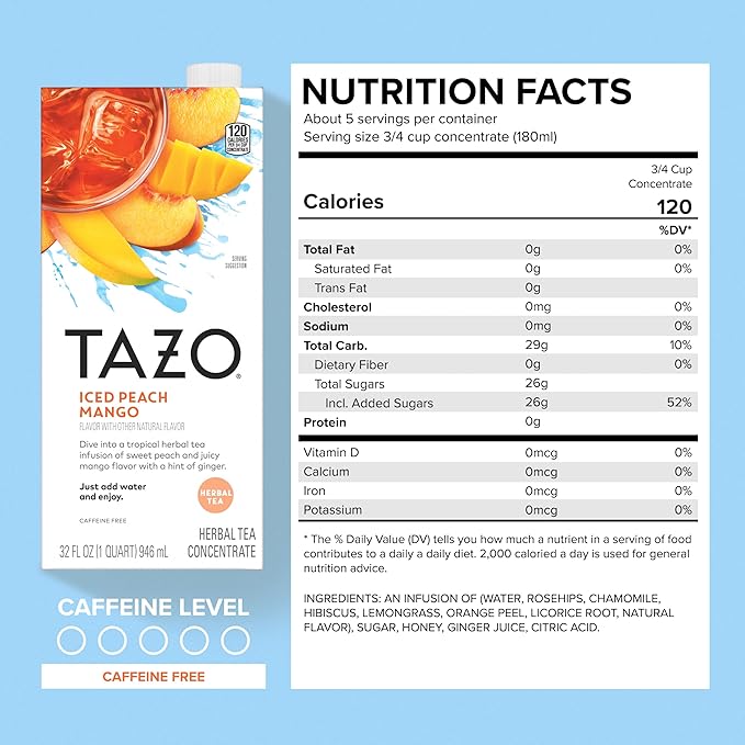 TAZO Tea Concentrate, Chocolate Chai Latte, Strawberry Matcha Latte, Iced Peach Mango 32 Fl Oz (1ea) (Variety Pack)