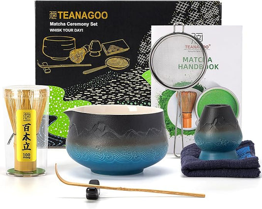 TEANAGOO 7 Pcs Matcha Whisk Set, Ceramic Matcha Set, Matcha Kit for Ceremony, Matcha Tea Set for Making Breakfast/Latte, Whisk Set and Bowl with All Accessories, Gift for Matcha Lover