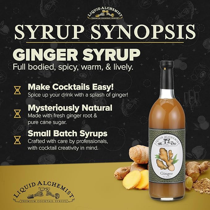 Liquid Alchemist Ginger Syrup for Cocktails - Real Ingredients Make our Liquid Ginger Puree for Cocktails the Perfect Moscow Mule Cocktail Syrup - Our Mixer is Non-GMO & Vegan (25 oz)