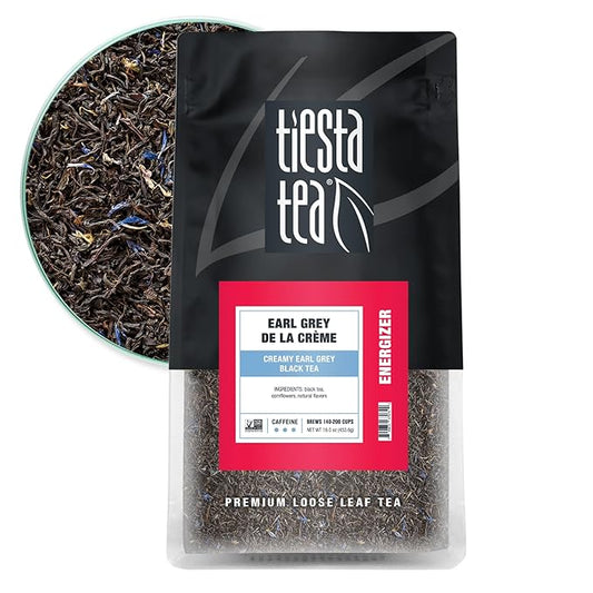 Tiesta Tea - Earl Grey de la Crème, Loose Leaf, Creamy Earl Grey Black Tea, Premium Blend, Caffeinated Black, Make Hot or Iced Brews Up to 200 Cups, 16 Ounce Resealable Bulk Pouch