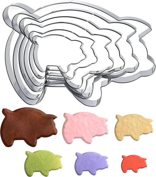 6PC Stainless Steel Pig Cookie Cutters Mexican - 5.5", 4.5", 4", 3.5", 2.5", 2.0"，Perfect for Mexican Concha Bread - Concha Cutter and Concha Stamp，Baking Tools for Pig Shaped Pastry and Bread Making