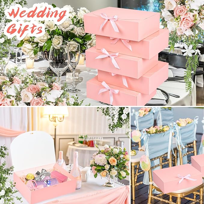 15Pack Gift Boxes with Lids, 10.6x7.8x3.1 Inches Bridesmaid Proposal Box with Ribbon, Pink Gift Boxes for Presents,Kraft Paper Boxes for Wedding Christmas Birthday Baby Shower Party